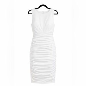 Nicole Miller White Ruched Sheath Dress | Size 8 | Elegant & Timeless